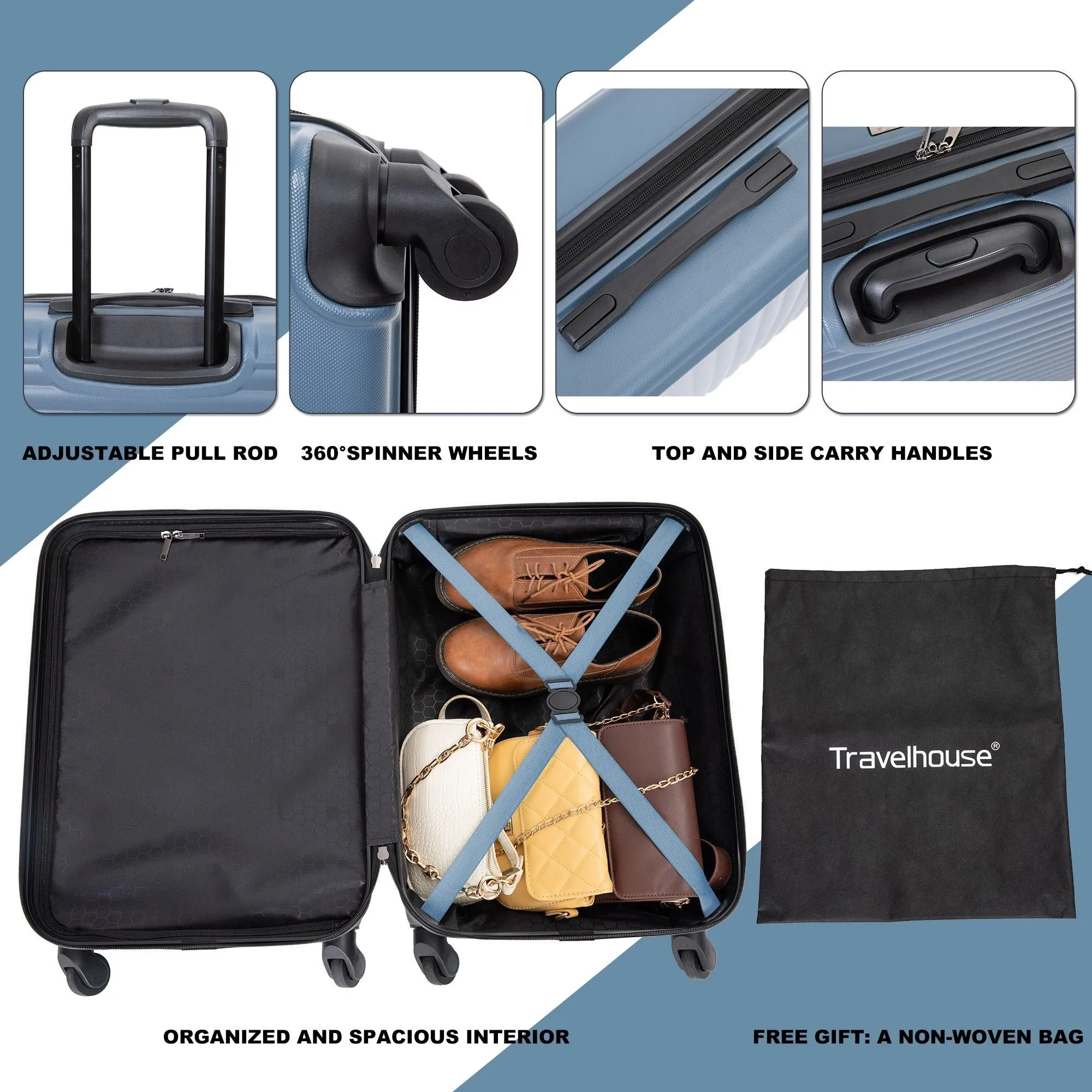 3 Piece Luggage Sets Lightweight Suitcase With Two Hooks, Spinner Wheels, Tsa Lock by Couch.com