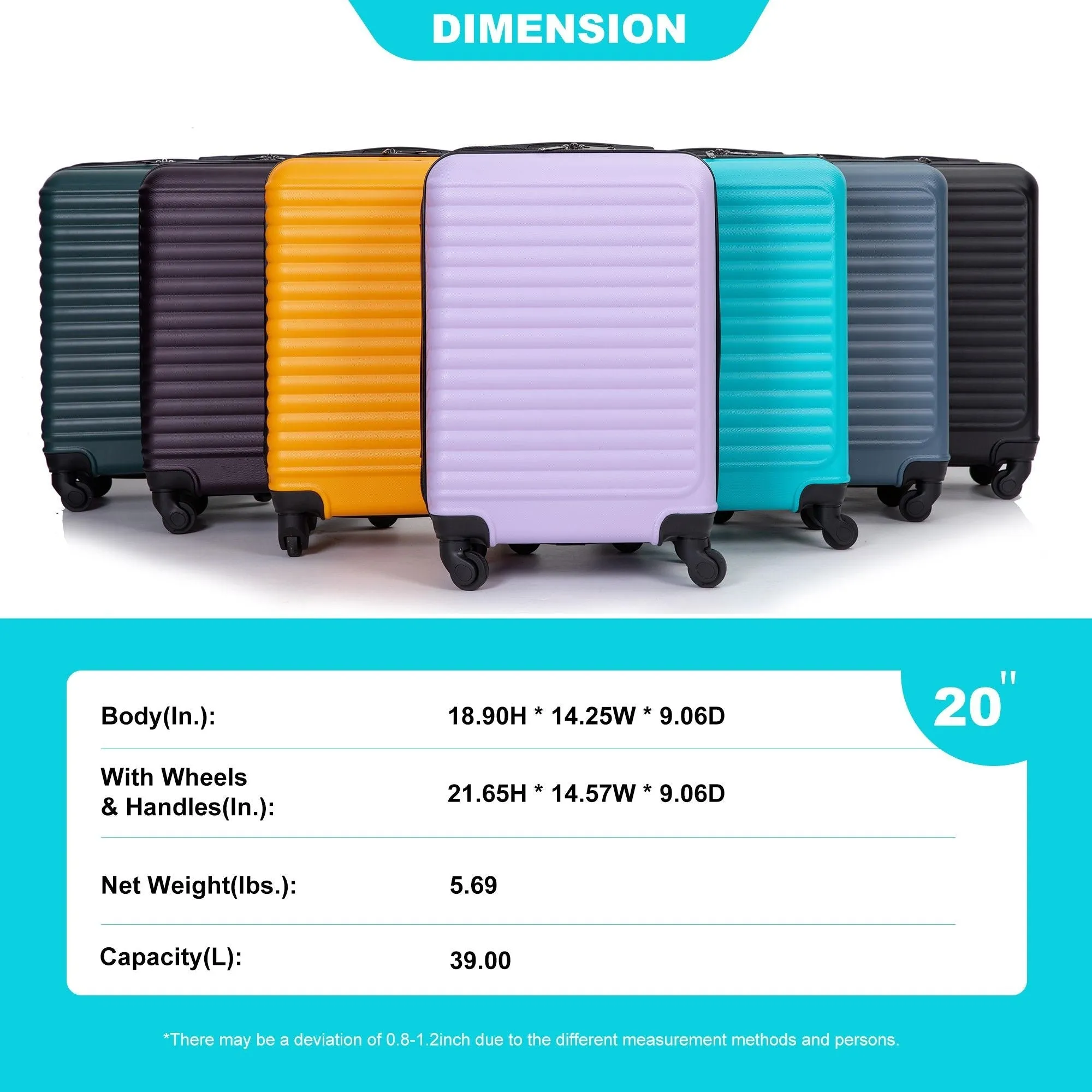 3 Piece Luggage Sets Lightweight Suitcase With Two Hooks, Spinner Wheels, Tsa Lock by Couch.com