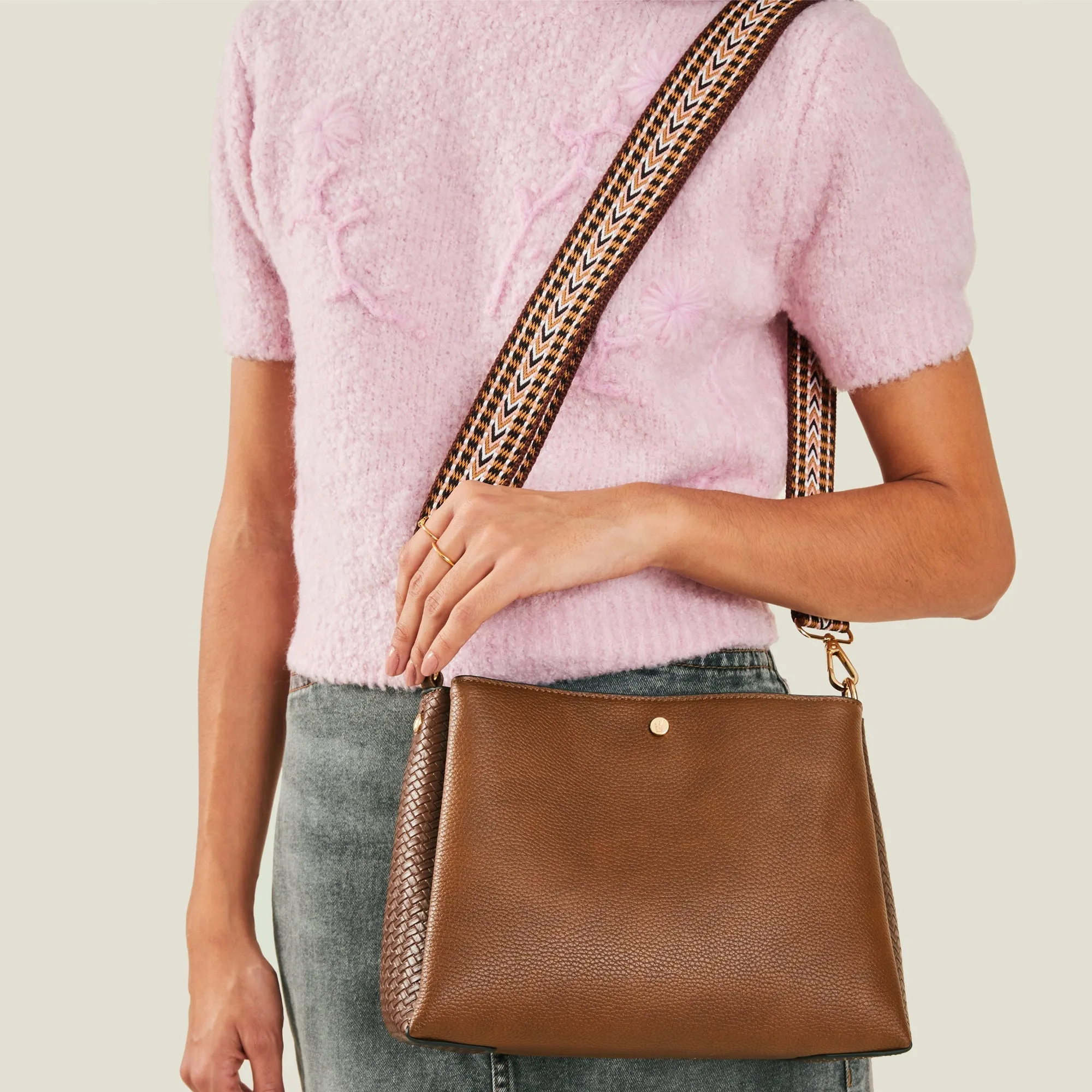 Accessorize London Women's Tan Webbing Cross-body Bag