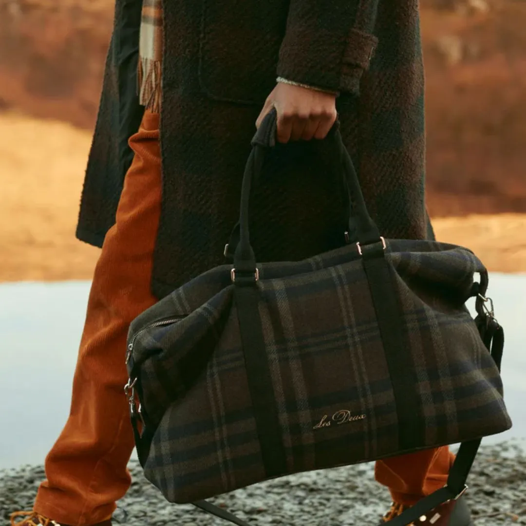 Check Wool Weekend Bag (Coffee Brown   Dark Grey)