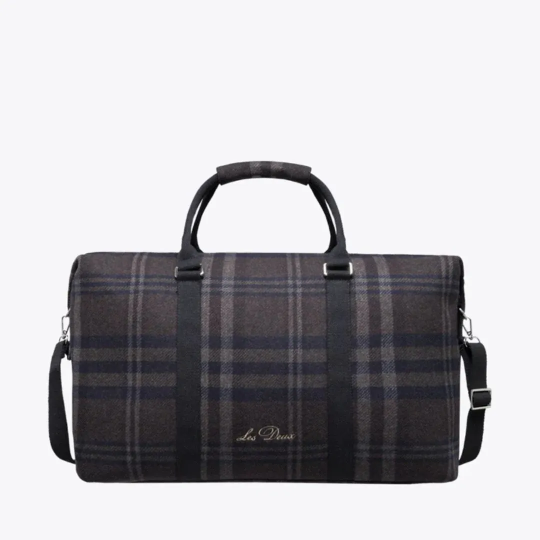 Check Wool Weekend Bag (Coffee Brown   Dark Grey)