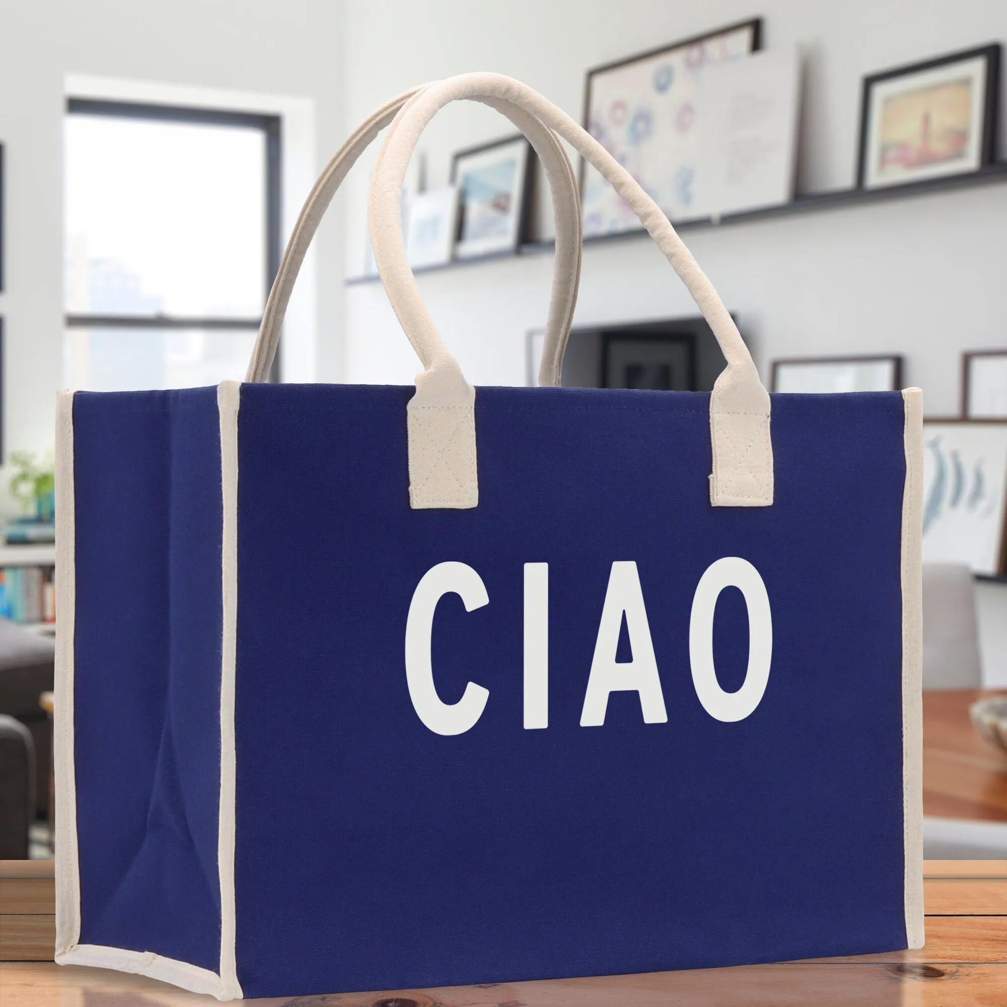 Ciao Cotton Canvas Chic Beach Tote Bag Multipurpose Tote Weekender Tote Gift for Her Outdoor Tote Vacation Tote Large Beach Bag