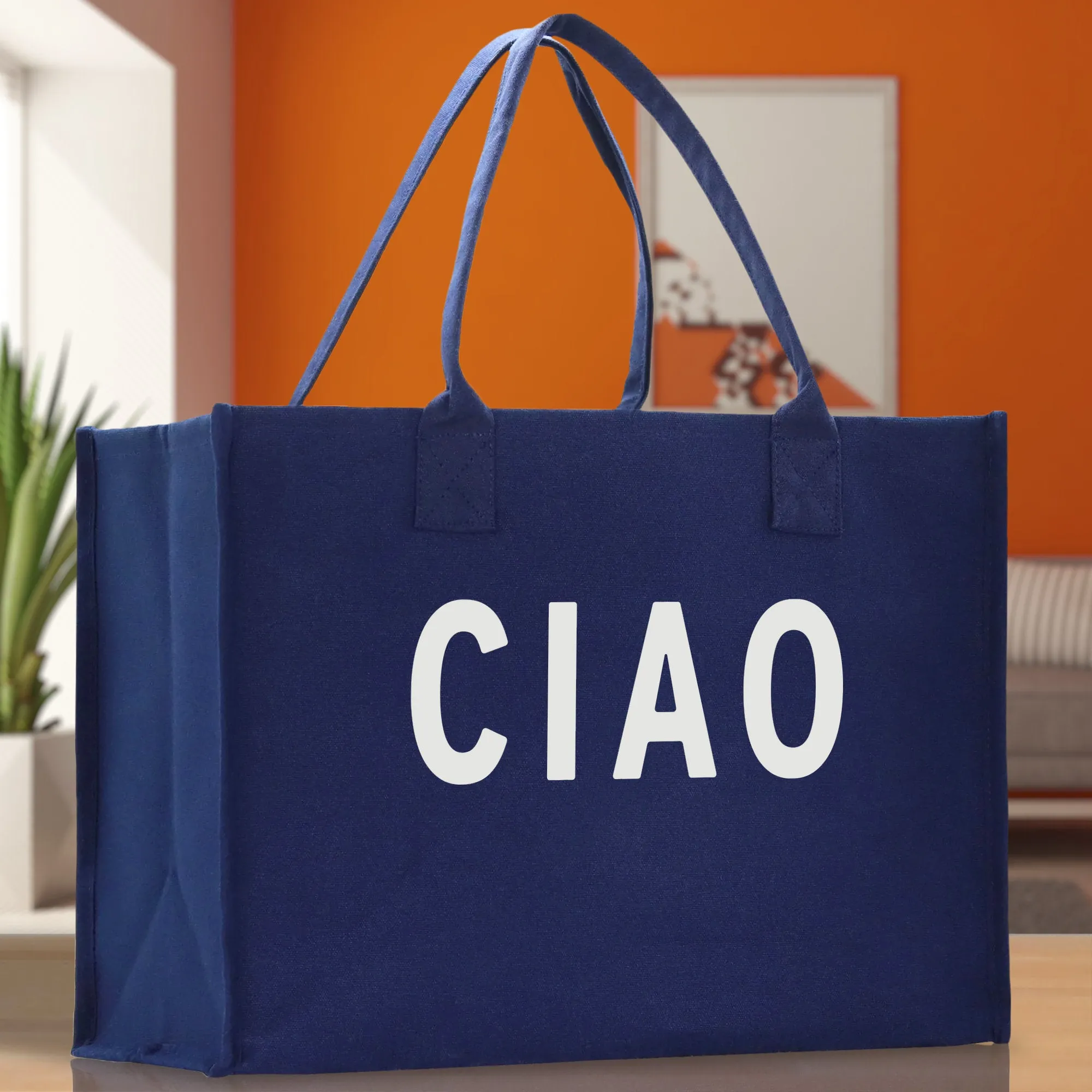 Ciao Cotton Canvas Chic Beach Tote Bag Multipurpose Tote Weekender Tote Gift for Her Outdoor Tote Vacation Tote Large Beach Bag