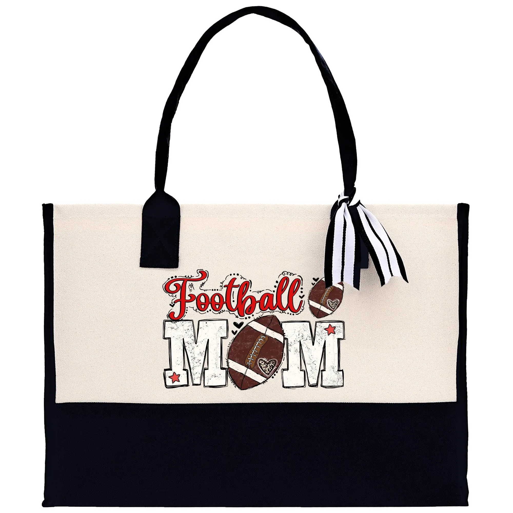 Football Mom Sports Cotton Canvas Tote Bag Gift for Football Mom Football Lover Mom Gift (FMTB1002)