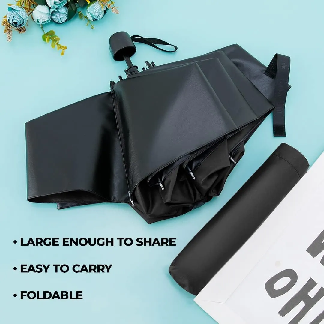Kuber Industries 3 Fold Manual Umbrella|Windproof, Sunproof & Rainproof|With Polyester Canopy, Sturdy Steel Shaft & Wrist Straps|Easy to Hold & Carry|Umbrella for Women, Men & Kids |Black (Pack Of 6)