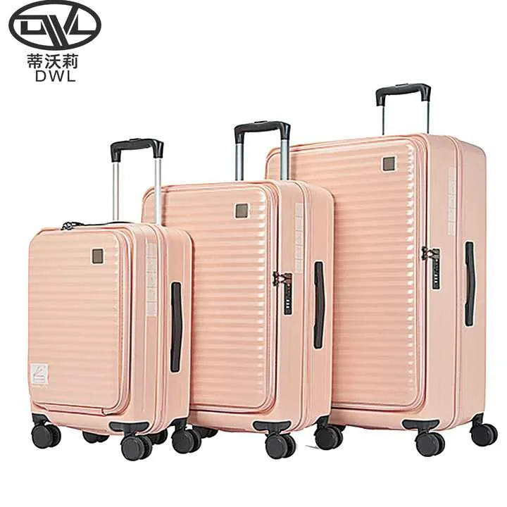 Lightweight, versatile, hardshell, 20", 24", and 26" wholesale carry-on luggageحقيبة خفيفة الوزن من الكمبيوتر الوردي المعتمد من TSA بإغلاق مزدوج وقابلة للتوسيع 3 في 1 مع جيب أمامي مفتوح